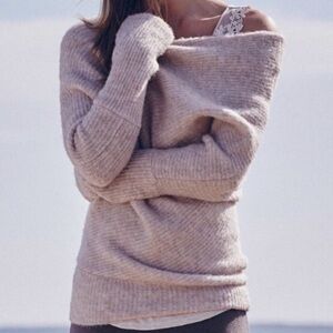 Anthropologie Moth Caya One-Shoulder Sweater- Cream